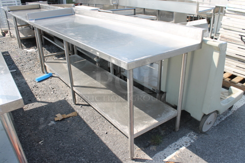 Stainless Steel Commercial Table w/ Back Splash and Under Shelf.