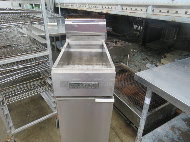 One American Range Natural Gas Deep Fryer, On Casters. 16X32X46.5