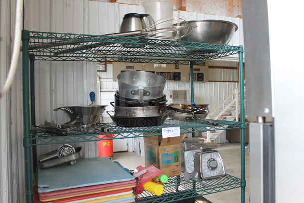 ALL ONE MONEY! Lot of 3 Tiers of Various Items Including Taylor Scales, Metal Sauce Pans and Bowl. - Image 1 of 7