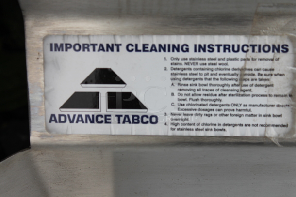 BRAND NEW SCRATCH AND DENT! Advance Tabco Stainless Teel Commercial Right Side Clean Side Dishwasher Table and Legs. - Image 4 of 5