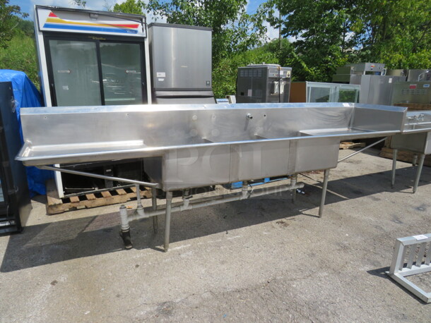 One Stainless Steel 3 Compartment Sink With R/L Drain Boards And R Side Splash. 144X28X45 - Image 2 of 2