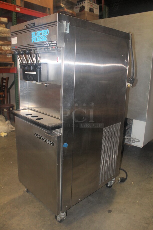 AWESOME! Electro Freeze Model 30T-RMT-232 Commercial Stainless Steel Air Cooled Two Flavor Twist Soft Serve Ice Cream/Frozen Yogurt Machine On Casters. 26x38.5x68. 208-230V/60 Hz. 3 Phase. Working When Pulled! - Image 4 of 8