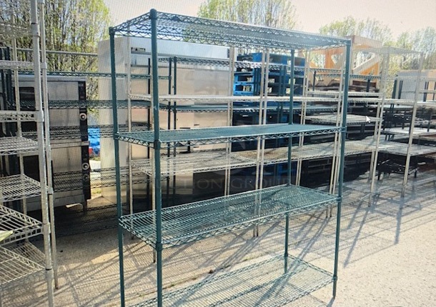 One Green Coated Metro Shelf With 4 Shelves. 60X21X75 - Image 1 of 1