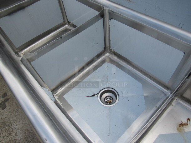 One NEW 3 Compartment Sink With Back Splash, R/L Drain Board. 90X24X44. Sink 18X18X12 - Image 3 of 4