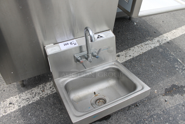 Advance Tabco Stainless Steel Commercial Single Bay Wall Mount Sink w/ Faucet and Handles. - Image 3 of 7
