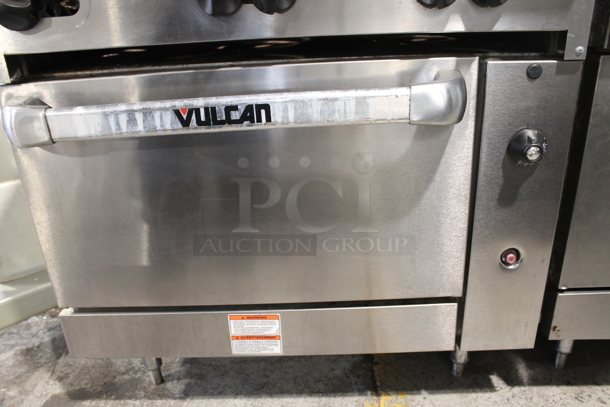 LATE MODEL! Vulcan 36S-6BN Stainless Steel Commercial Natural Gas Powered 6 Burner Range w/ Oven, Over Shelf and Back Splash. - Image 7 of 12