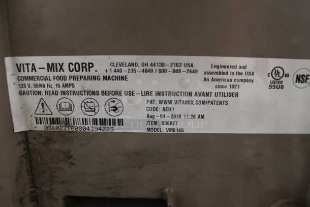 Vita-Mix VM0145 Metal Commercial Countertop Blender w/ Dome Cover and Pitcher. 120 Volts, 1 Phase. Tested and Powers On But Parts Do Not Move  - Image 5 of 5