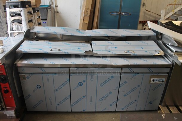 BRAND NEW SCRATCH AND DENT! 2023 Avantco 447APST72 Stainless Steel Commercial Sandwich Salad Refrigerated Prep Table Bain Marie Mega Top. Comes w/ Commercial Casters. 115 Volts, 1 Phase. Tested and Working! - Image 2 of 10