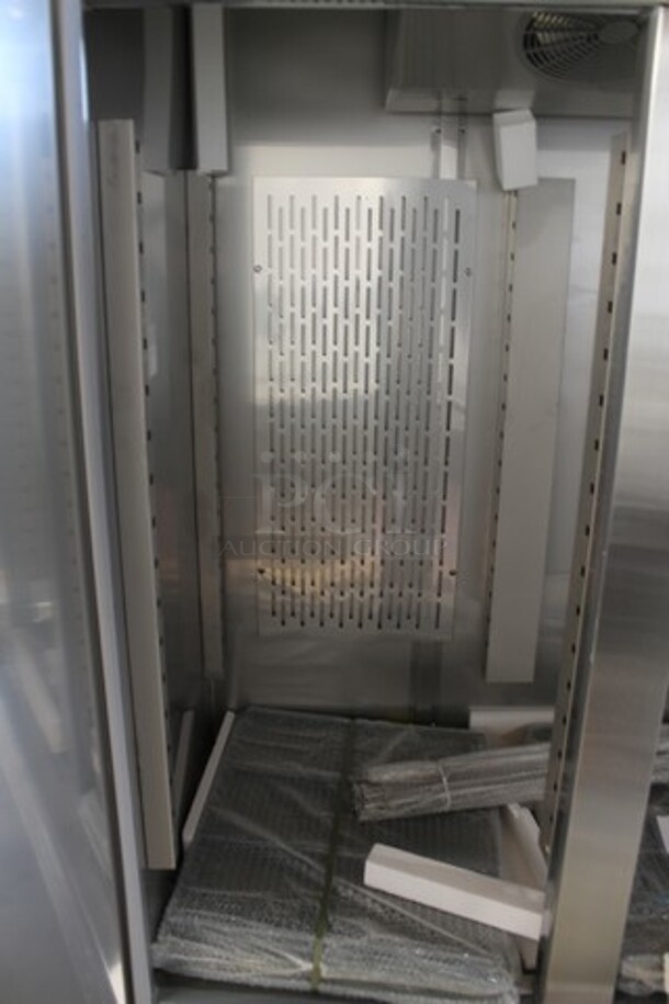 BRAND NEW SCRATCH AND DENT! 2023 Avantco 178SS3RHC Stainless Steel Commercial 3 Door Reach In Cooler Merchandiser w/ Poly Coated Racks on Commercial Casters. 115 Volts, 1 Phase. Tested and Working! - Image 6 of 7