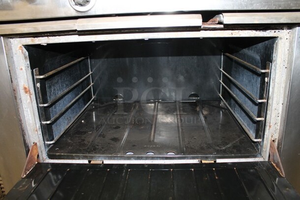 Garland H286 Stainless Steel Commercial Natural Gas Powered 6 Burner Range w/ Oven, Over Shelf and Back Splash.  - Image 3 of 8