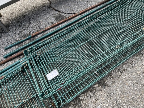 ALL ONE MONEY! Lot of 4 Green Finish Shelves and 4 Green Finish Poles! 48x18x1.5, 64" - Image 3 of 3