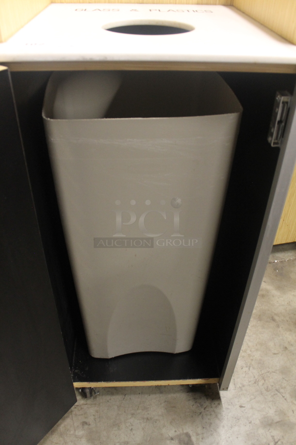 3 Wood Pattern Trash Can Shells w/ Trash Deposit Hole and Door. 3 Times Your Bid! - Image 4 of 6