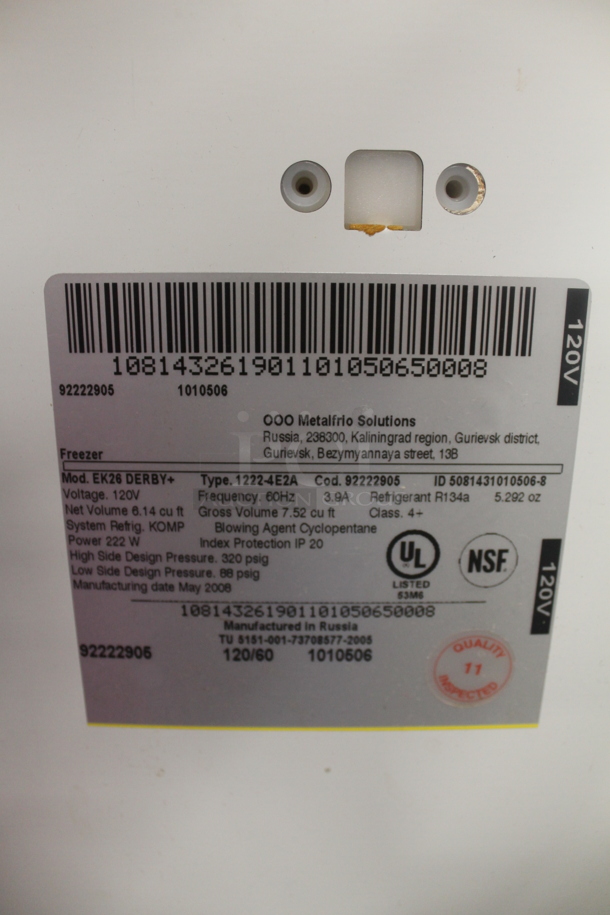 Master-Bilt EK26 Derby+ Commercial Electric Vertical White Freezer With Polycoated Shelves. 120V. Tested and Working! - Image 7 of 8