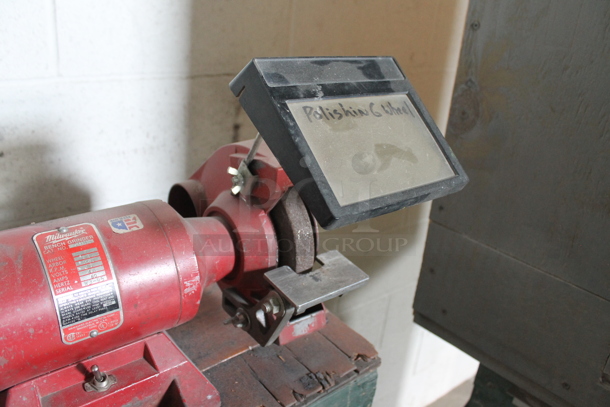 Milwaukee Bench Grinder on Wooden Stand. 115 Volts, 1 Phase. - Image 5 of 7