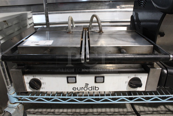 Eurodib Model PDR E Stainless Steel Commercial Countertop Double Panini Press. 230 Volts. 20x15x7