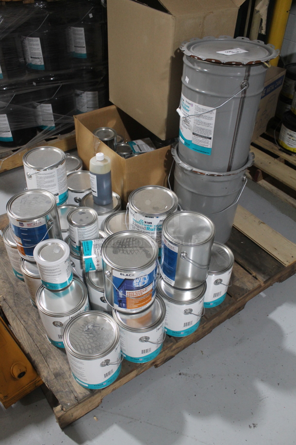 ALL ONE MONEY! PALLET LOT of Various Buckets and Tins Including Wet Set and Liquid Rubber. BUYER MUST REMOVE. - Image 2 of 4