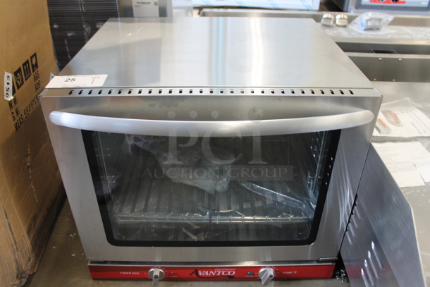 BRAND NEW SCRATCH AND DENT! Avantco 177CO28M Stainless Steel Commercial Countertop Electric Powered Half Size Convection Oven. 208/240 Volts, 1 Phase.  - Image 1 of 4
