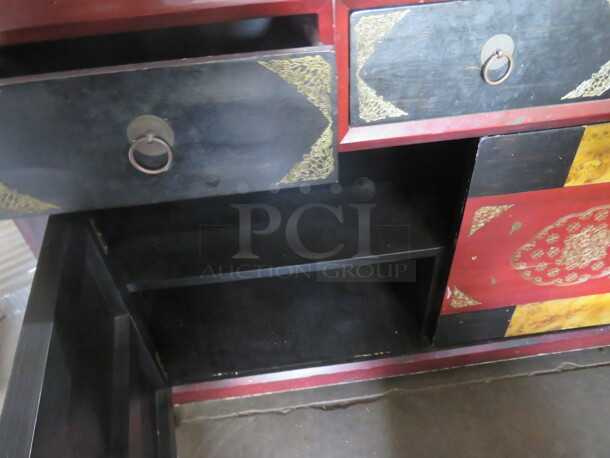 One 3 Drawer 2 Door Wooden Cabinet. 48X18X34 - Image 2 of 2
