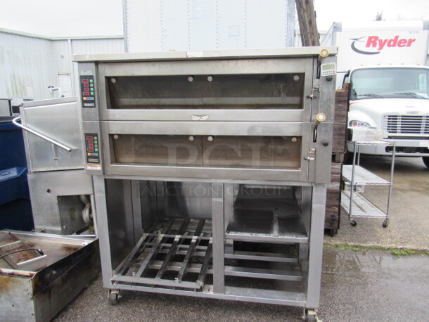 One Hobart Double Deck Oven With Under Storage On Casters. Model# HWD03D. 208 Volt. 3 Phase. 60X53X70 - Image 2 of 4