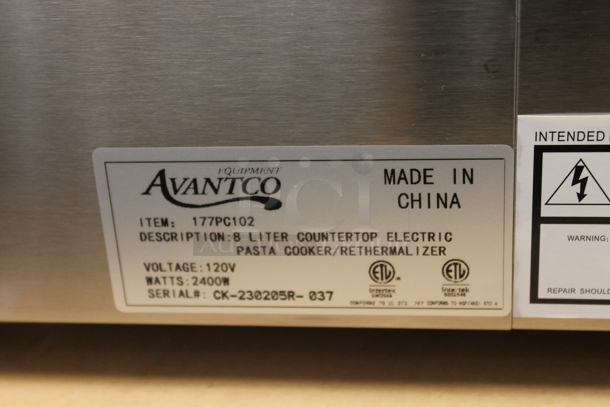 BRAND NEW SCRATCH AND DENT! 2023 Avantco 177PC102 Stainless Steel Commercial Countertop Electric Powered Pasta Cooker. Rethermalizer. 120 Volts, 1 Phase.  - Image 5 of 5