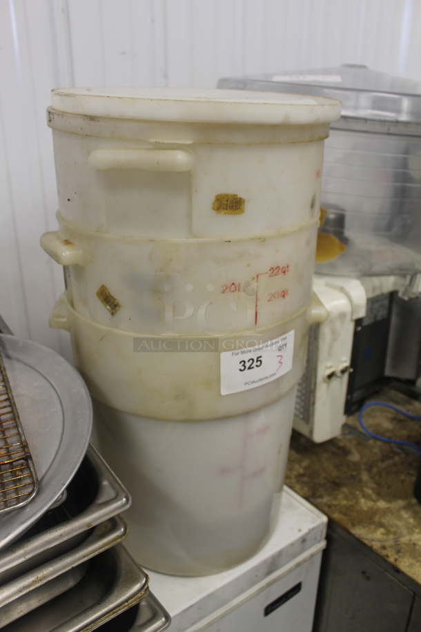 ALL ONE MONEY! Lot of 3 White Poly 22 Quart Containers w/ 2 Lids. - Image 2 of 3