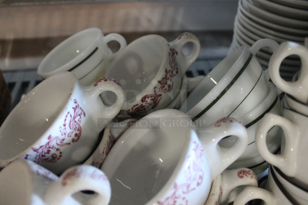 ALL ONE MONEY! Lot of Various White Ceramic Mugs w/ Red and Green Patterns. - Image 3 of 3