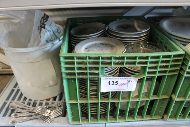 ALL ONE MONEY! Lot of Ceramic Plates in Crate, Forks and Bucket. - Image 1 of 5