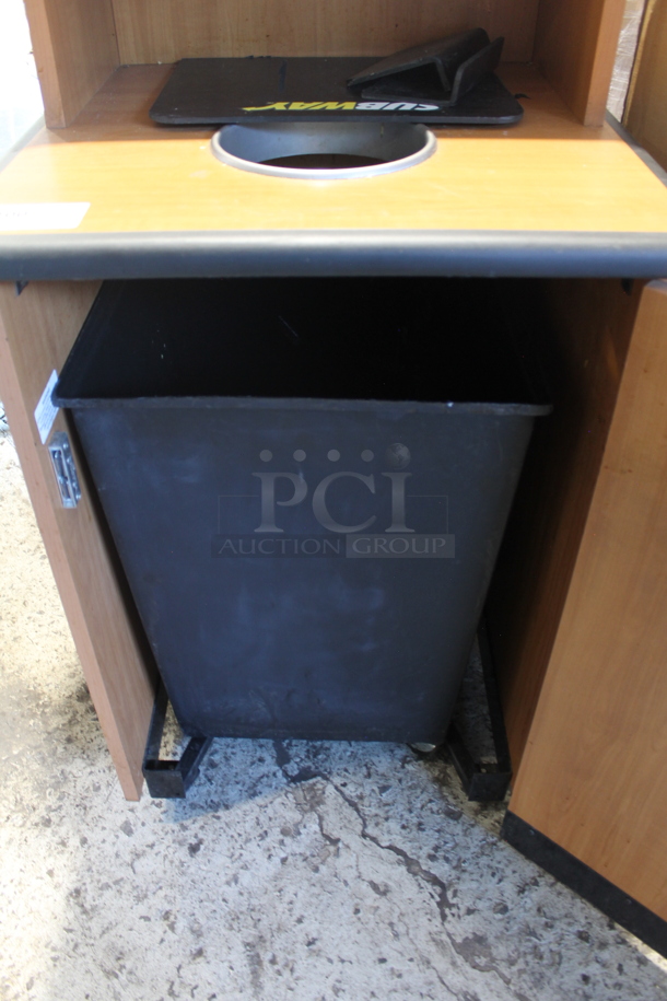 Wood Pattern Trash Can Shell w/ Trash Deposit Hole, Tray Return, Door and Trash Can. - Image 2 of 4