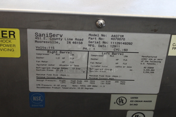 SaniServ A4071M Stainless Steel Commercial Countertop Single Flavor Soft Serve Ice Cream Machine. 115 Volts, 1 Phase. - Image 7 of 7