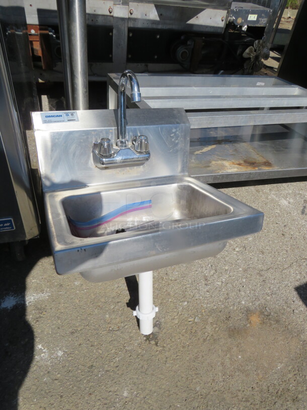 One Omcan Stainless Steel Hand Sink With Back Splash And Faucet. 17X16 - Image 1 of 1