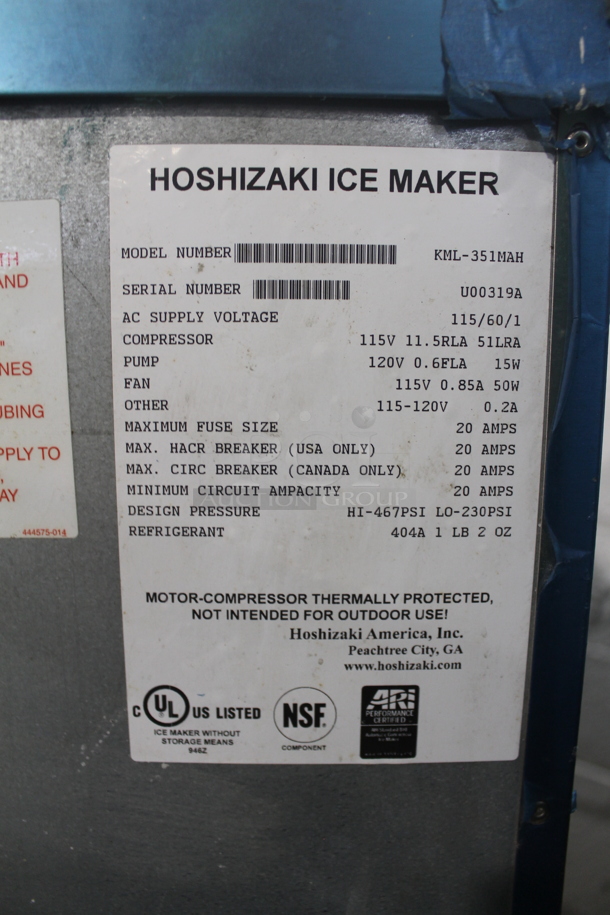 Hoshizaki KML-351MAH Stainless Steel Commercial Ice Machine Head on Commercial Ice Bin. 115 Volts, 1 Phase. - Image 9 of 10