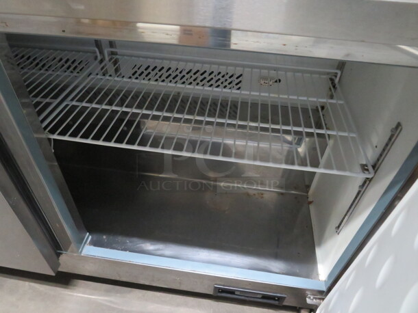 One WORKING Artic Air 2 Door Refrigerated Prep Table With 2 Racks, On Casters. Model# AST60RZ. 115 Volt. 61X30X44. - Image 3 of 3