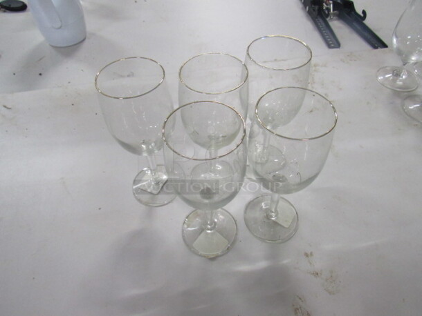 Gold Rim Wine Glasses. 5XBID
