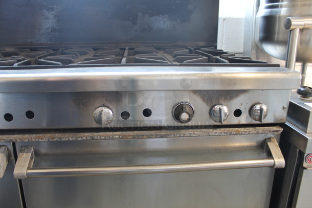 Imperial Stainless Steel Commercial Natural Gas Powered 10 Burner Range w/ 2 Ovens, Over Shelf and Back Splash on Commercial Casters. - Image 5 of 12