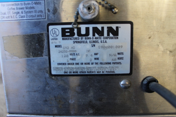 Bunn G92 HD Stainless Steel Commercial Countertop Coffee Bean Grinder. 120 Volts, 1 Phase. Tested and Powers On, Left Side Is Working But Right Side Parts Do Not Move - Image 7 of 8