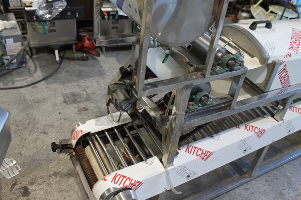 JM-500 Stainless Steel Commercial Floor Style Conveyor Liquid Filling Machine w/ Steam Chamber for Bao Bun Dumplings. 110-220 Volts.  - Image 4 of 9