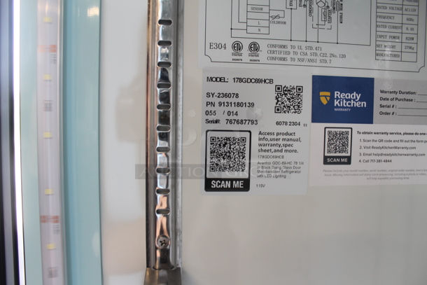 BRAND NEW SCRATCH AND DENT! 2023 Avantco 178GDC69HCB 78 1/4" Black Metal Commercial 3 Door Cooler Merchandiser with LED Lighting and Poly Coated Racks. 115 Volts, 1 Phase. Tested and Powers On But Does Not Get Cold - Image 7 of 8