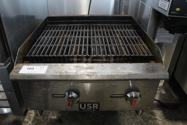 USR Cooking CCB-24 Stainless Steel Commercial Countertop Natural Gas Powered Charbroiler Grill. 60,000 BTU.