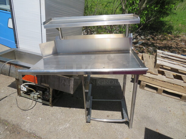 One Stainless Steel Clean Side Dishwasher Table With SS Over Shelf And 3 Dish Rack Holder Under. 48X30X52.