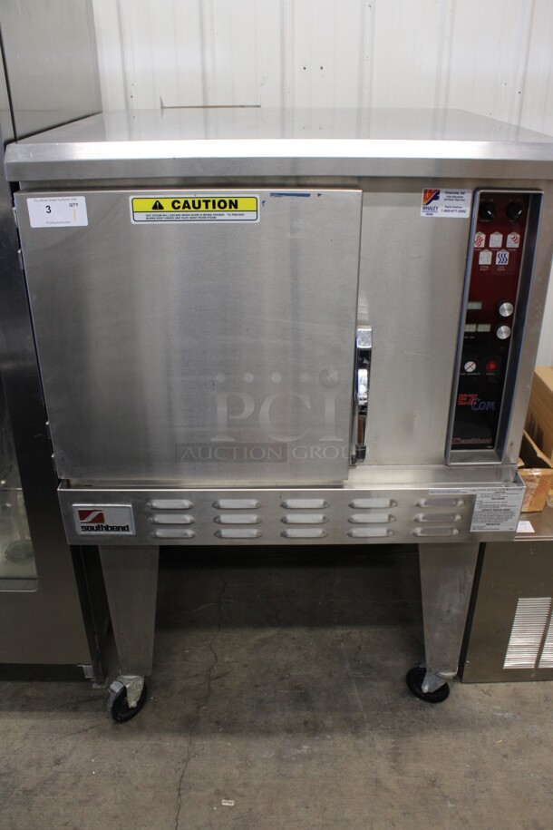 Southbend Model CG/12 SC EZ Com Stainless Steel Commercial Natural Gas Powered Convection Oven on Metal Legs w/ Commercial Casters. 38.5x36x58 Working When Pulled!
