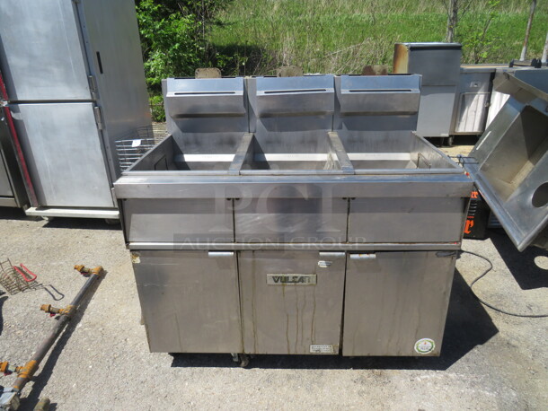 One Vulcan Natural Gas Tripe Dee Fryer On Casters. 46.5X30X47