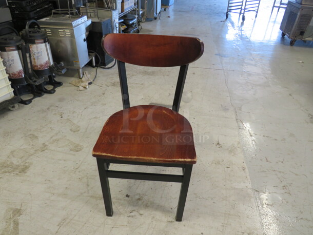 Black Metal Chair With Wooden Seat And Back. 4XBID - Image 1 of 2