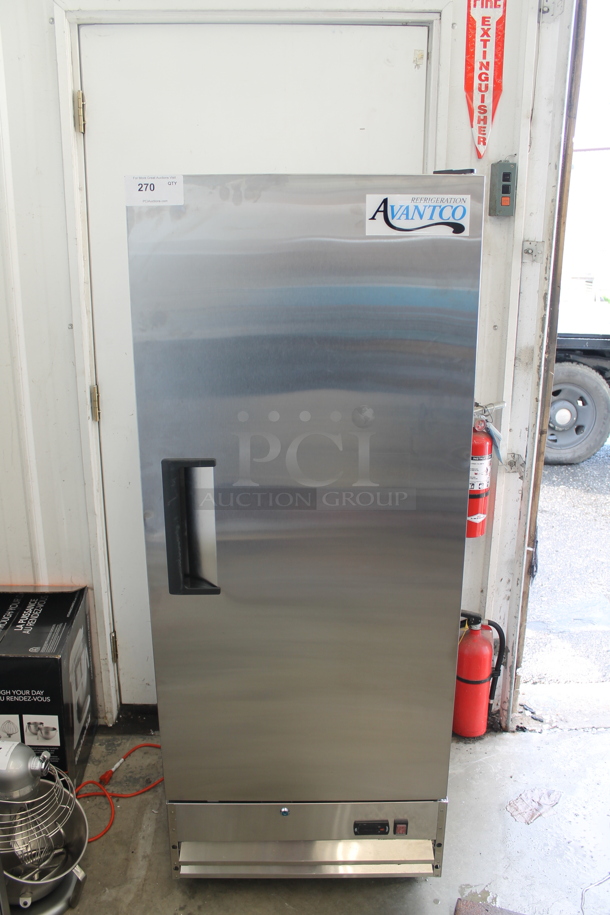 BRAND NEW SCRATCH AND DENT! 2023 Avantco 178A12FHC Stainless Steel Commercial Single Door Reach In Cooler. 115 Volts, 1 Phase. Tested and Working! - Image 1 of 4