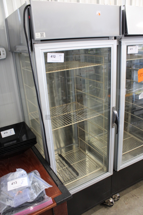 Hatco Model PFST-1X Stainless Steel Commercial Heated Single Door Reach In Merchandiser w/ Poly Rack on Commercial Casters. 120 Volts, 1 Phase. 24.5x24x70. Tested and Working! - Image 2 of 5
