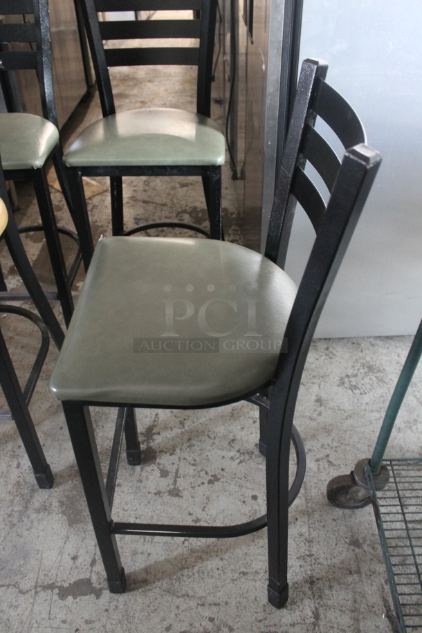 4 Black Metal Bar Height Chairs w/ 1 Yellow and 3 Green Seat Cushions. 4 Times Your Bid! - Image 4 of 6