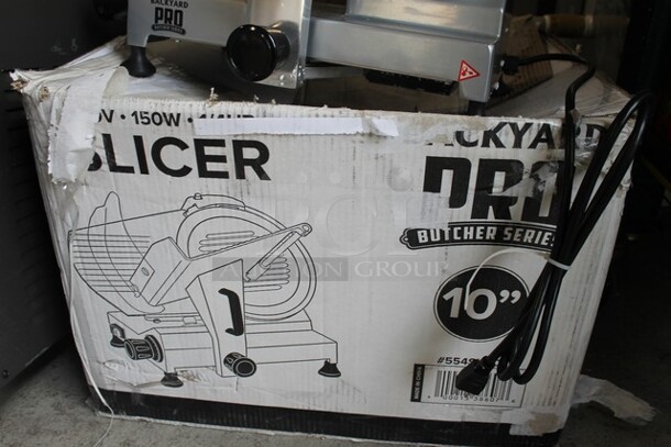 BRAND NEW SCRATCH AND DENT! Backyard Pro 554SL110E Stainless Steel Commercial Countertop Meat Slicer w/ Blade Sharpener. 120 Volts, 1 Phase. Tested and Working! - Image 8 of 9