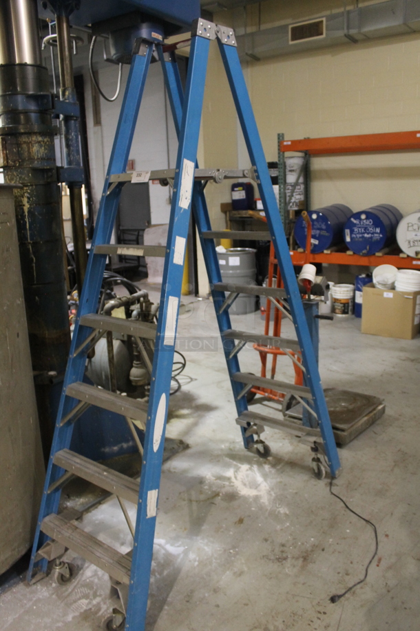 Blue A Frame Ladder on Casters. - Image 2 of 5