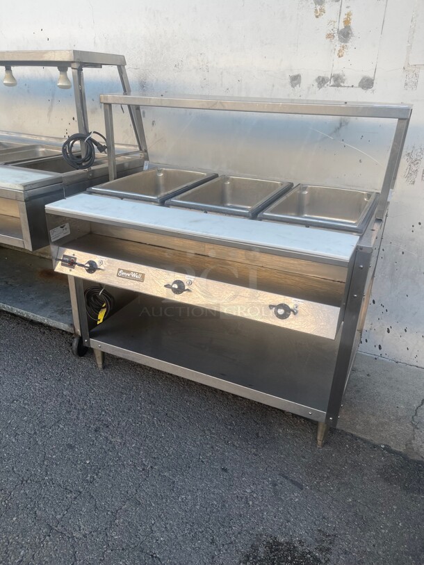 New! Vollrath 38003 46 inch Commercial Hot Food Table w/ (3) Wells & Cutting Board, 120v NSF Tested and Working! - Image 1 of 8
