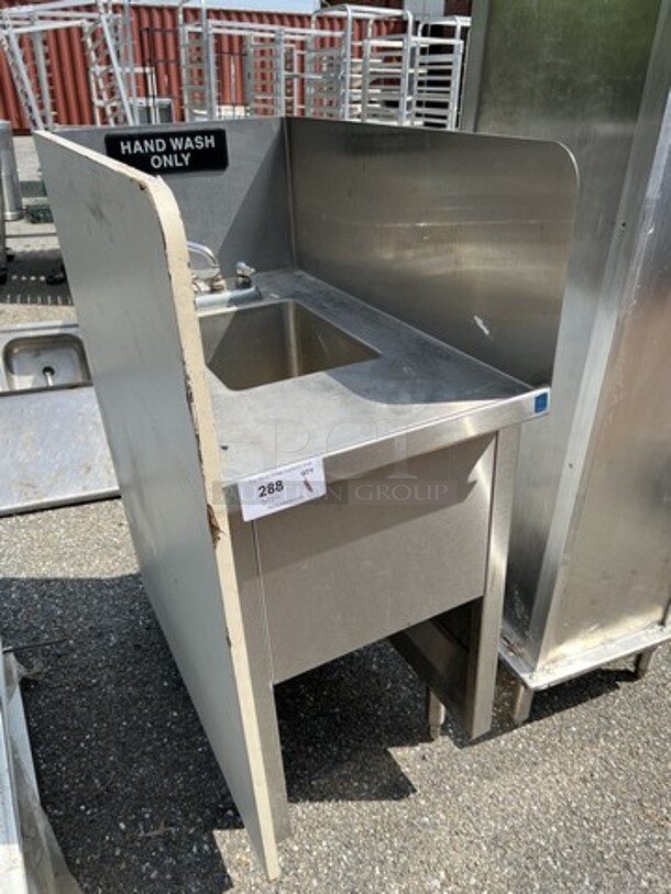 Stainless Steel Single Bay Sink w/ Side Splash Guards, Faucet and Handles. 19x32x46. Bays 10x14x10 - Image 3 of 5