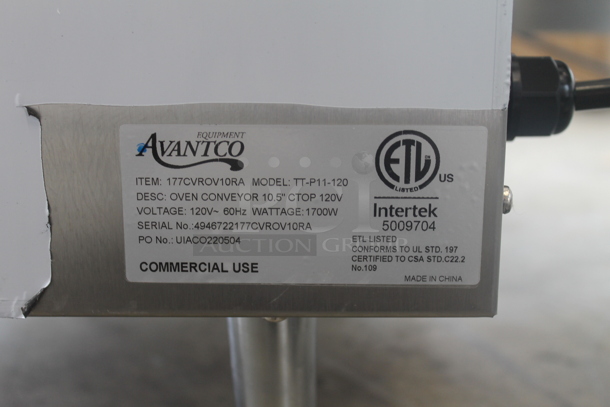 BRAND NEW! Avantco TT-P11-120 177CVROV10RA Stainless Steel Commercial Countertop Conveyor Oven. 120 Volts, 1 Phase. Tested and Working! - Image 6 of 6